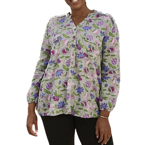 Matilda Jane Medium Top Thinking Out Loud Gray Purple Floral Popover Womens 837 - Picture 1 of 10